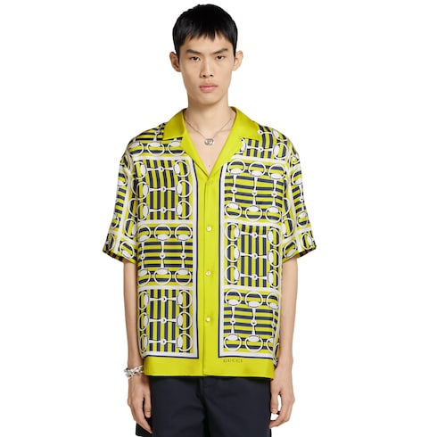 Camicia bowling in twill di seta con stampa