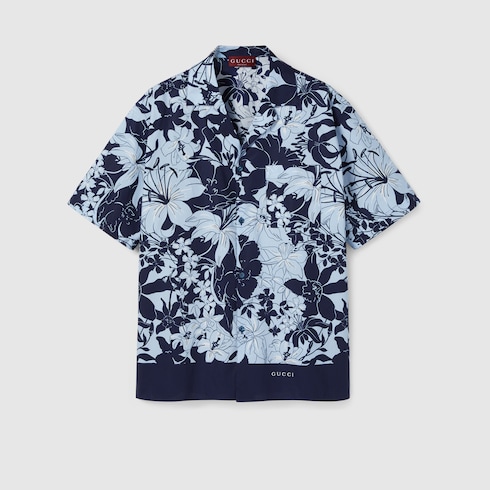 Printed cotton poplin bowling shirt