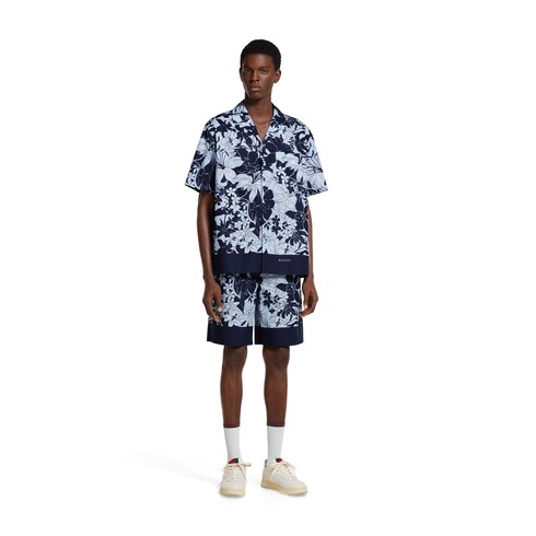 Printed cotton poplin bowling shirt