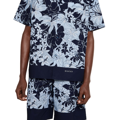 Printed cotton poplin bowling shirt