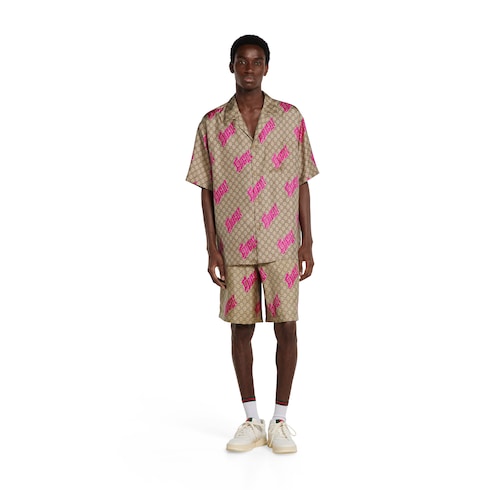 Bowling-Shirt aus Seidentwill mit Print