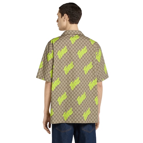Printed cotton poplin bowling shirt