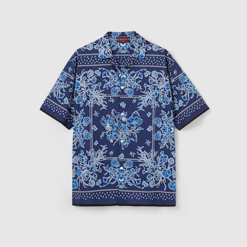 Camicia bowling in popeline di cotone con stampa