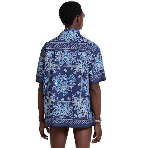 Printed cotton poplin bowling shirt