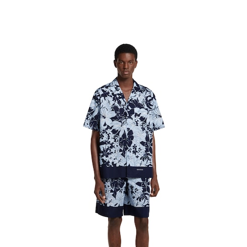 Printed cotton poplin bowling shirt
