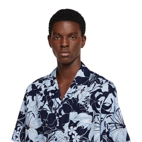 Printed cotton poplin bowling shirt