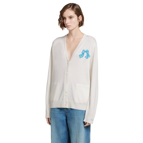 Extra fine wool cardigan with patch