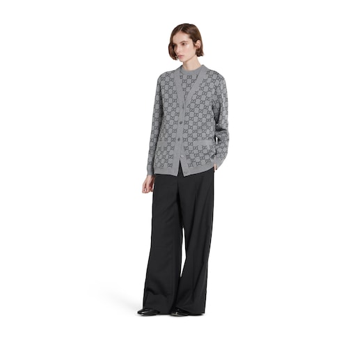 Cardigan reversibile in lana GG jacquard