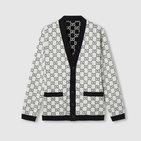 GUCCIサマーカーデガン Reversible GG wool jacquard cardigan in black and white