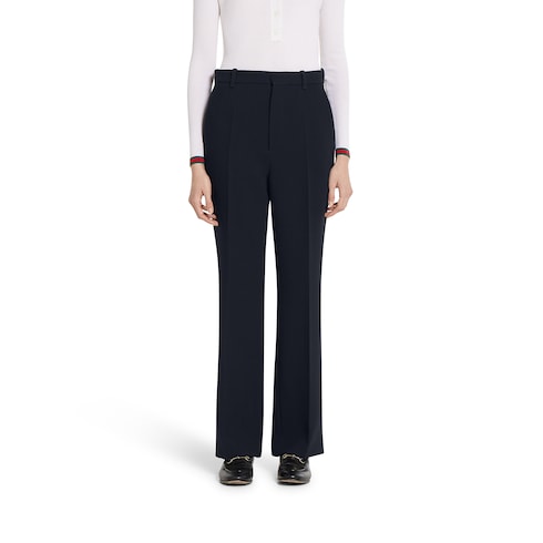 Pantalone in crêpe di lana fine con ricamo