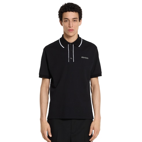 エンブロイダリー コットンピケ ポロTシャツブラック | GUCCI公式