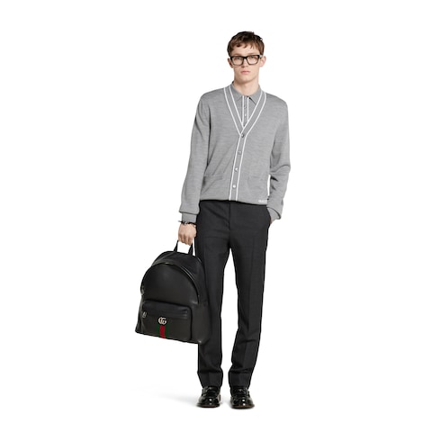 Pantalon en laine à imprimé pied-de-poule avec broderie