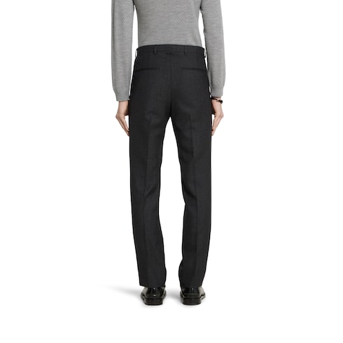 Pantalon en laine à imprimé pied-de-poule avec broderie