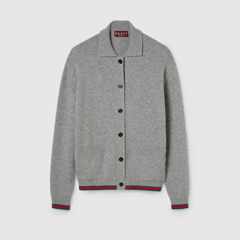 Cardigan en laine et cachemire avec bande Web