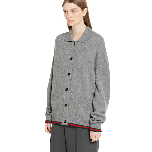 Cardigan en laine et cachemire avec bande Web