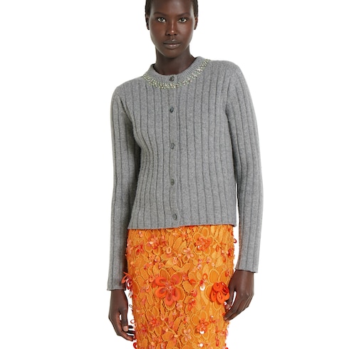 Rib soft wool and cashmere cardigan