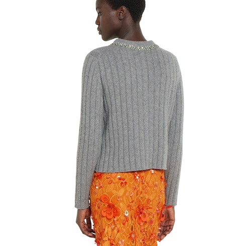 Rib soft wool and cashmere cardigan