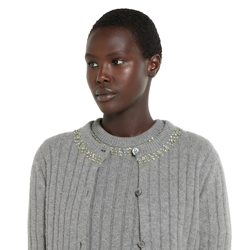 Rib soft wool and cashmere cardigan