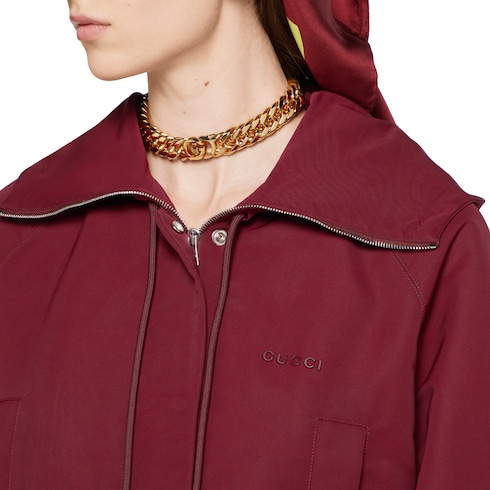 Hooded fabric jacket with logo