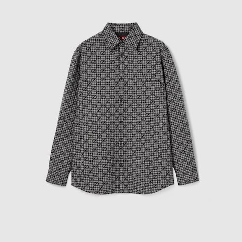 Camisa de lana y algodón gingham con GG