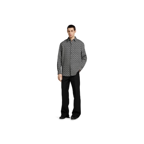 Chemise en jacquard de laine et coton vichy GG