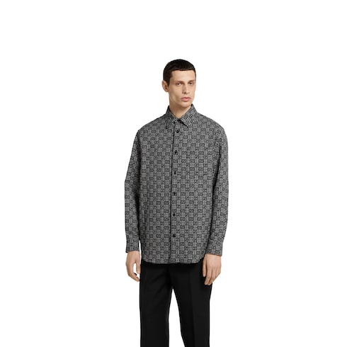 Chemise en jacquard de laine et coton vichy GG