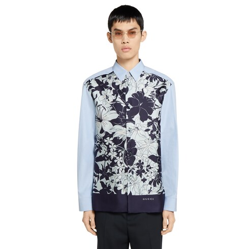 Printed cotton silk twill shirt