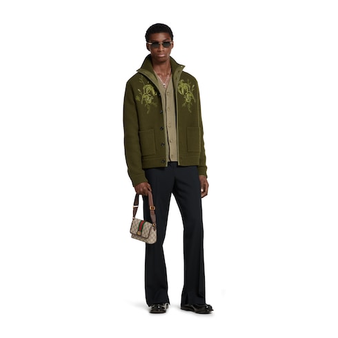 Wool knit cardigan with embroidery