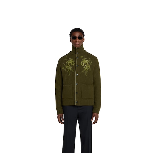 Wool knit cardigan with embroidery