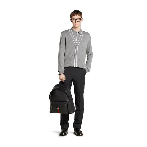 Fine wool knit polo shirt with intarsia