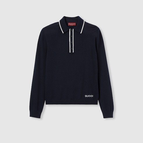 Poloshirt aus feinem Wollstrick mit Intarsie