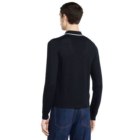 Poloshirt aus feinem Wollstrick mit Intarsie
