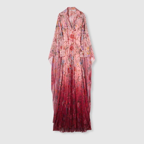 Langes Faltenkleid aus Georgette mit Print