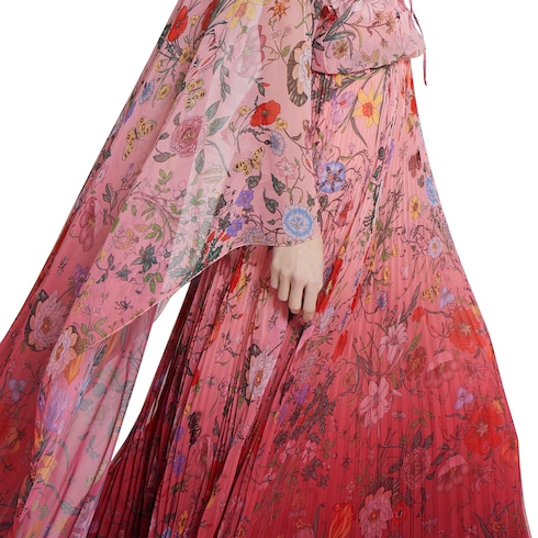 Langes Faltenkleid aus Georgette mit Print