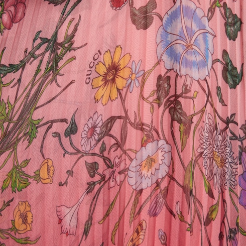 Langes Faltenkleid aus Georgette mit Print