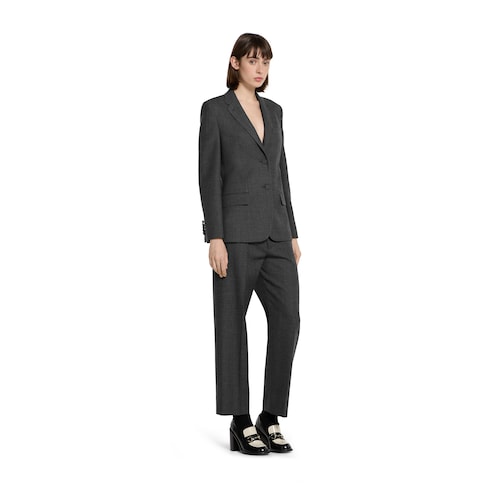 Pantalone in grisaglia di lana con ricamo