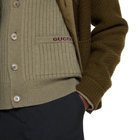Rib wool cashmere knit cardigan