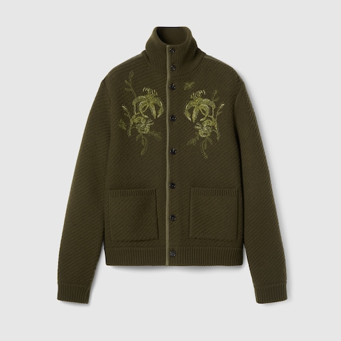 Wool knit cardigan with embroidery