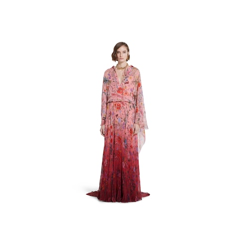 Langes Faltenkleid aus Georgette mit Print