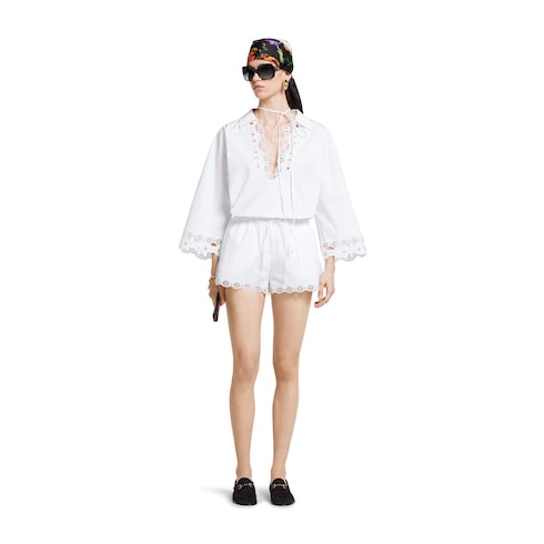 Cotton poplin shirt with embroidery