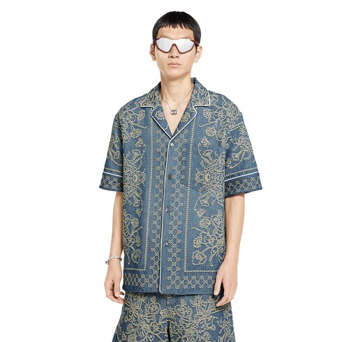 Chemise en jacquard GG en denim délavé