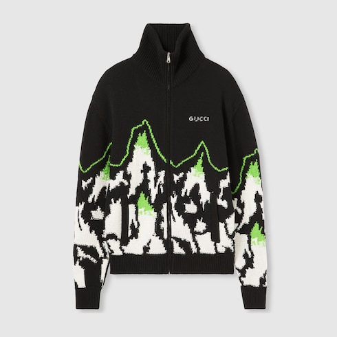 Vesté zippée en jacquard de laine avec intarsia