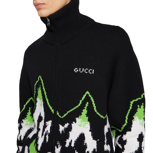 Vesté zippée en jacquard de laine avec intarsia