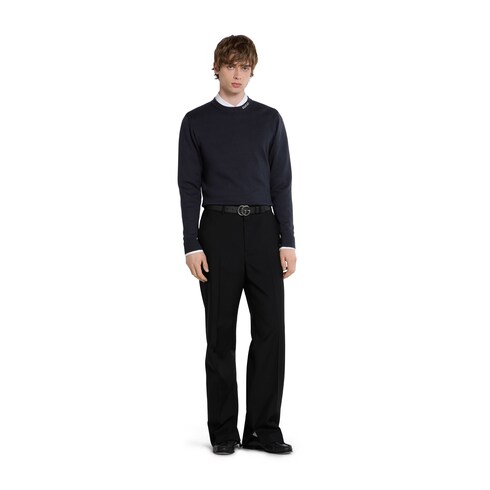 Silk cotton knit sweater with intarsia