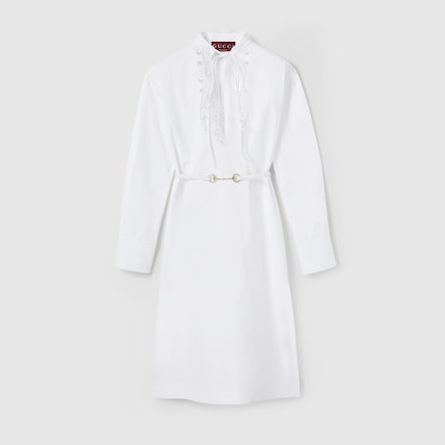 Cotton poplin shirt dress with embroidery