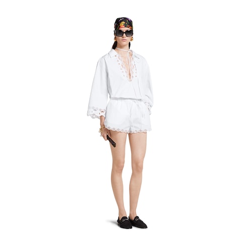 Shorts in popeline di cotone con ricamo
