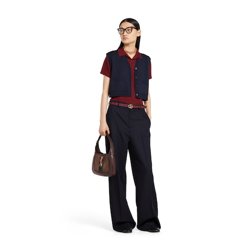 Wool silk polo top with vest overlay