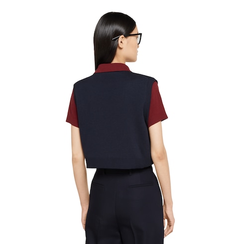 Wool silk polo top with vest overlay