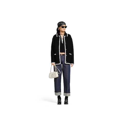 Cardigan in tweed di lana con ricamo