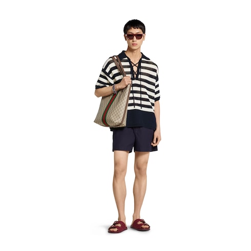 Striped cotton knit polo shirt